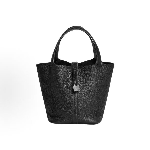 HERMES Picotin Lock 22 Silver clasp vegetable basket bucket bag handbag 22 Women\'s model 89 Noir Black